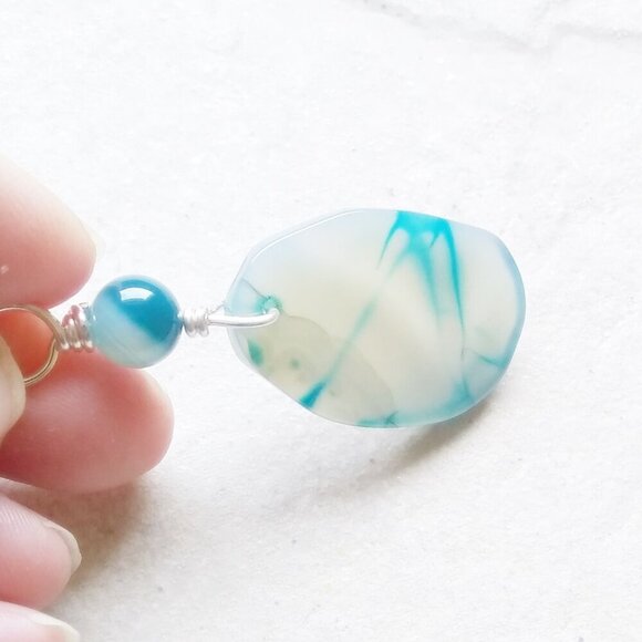 Milky Pale Aqua Agate Geode Pendant - Beach Ocean Coastal - Handmade Jewelry - Picture 5 of 8